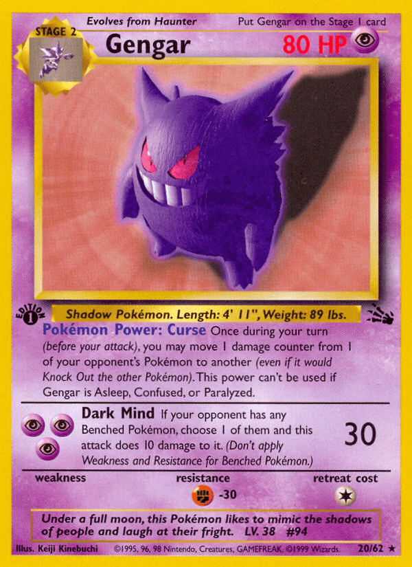 Gengar z edície Fossil, karta č.20