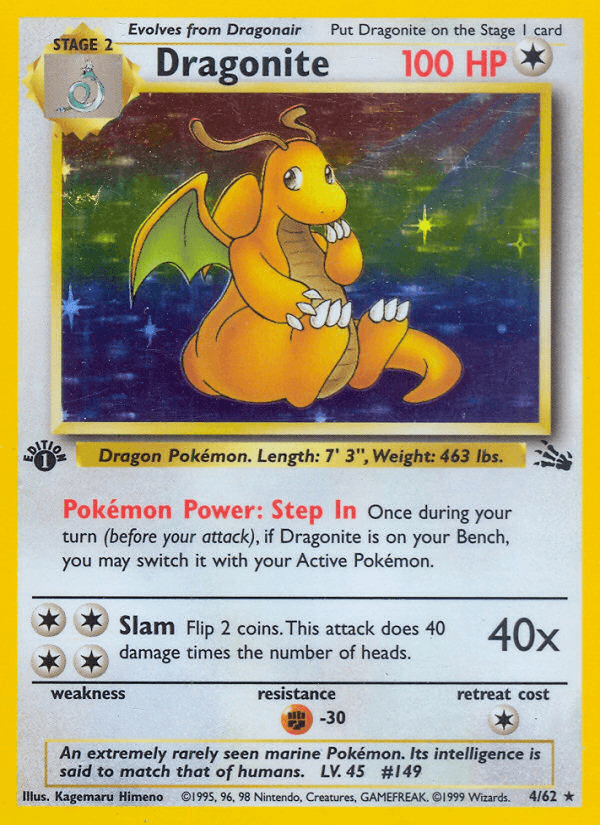 Dragonite z edície Fossil, karta č.4