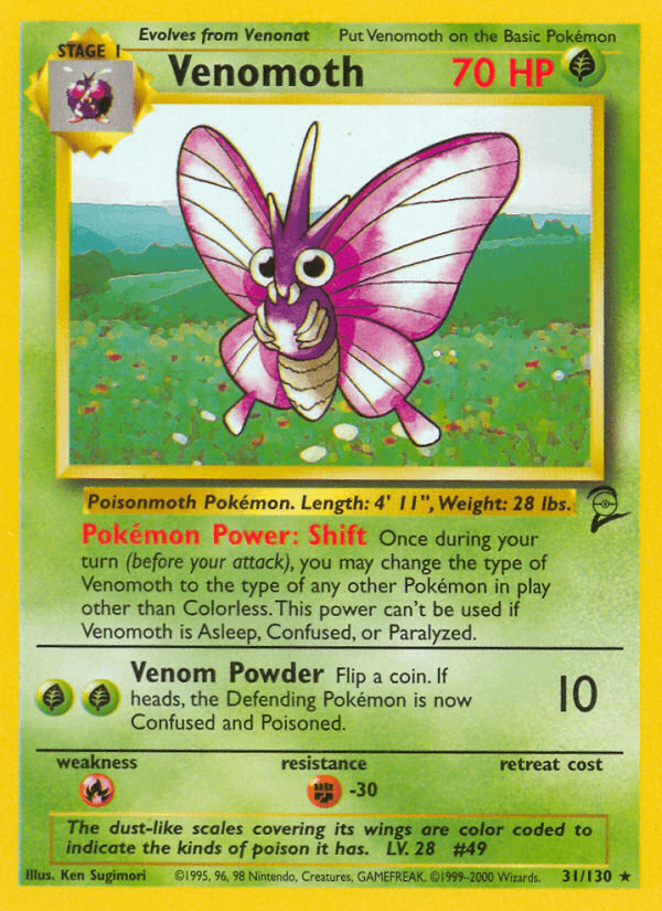 Venomoth z edície Base Set 2, karta č.31