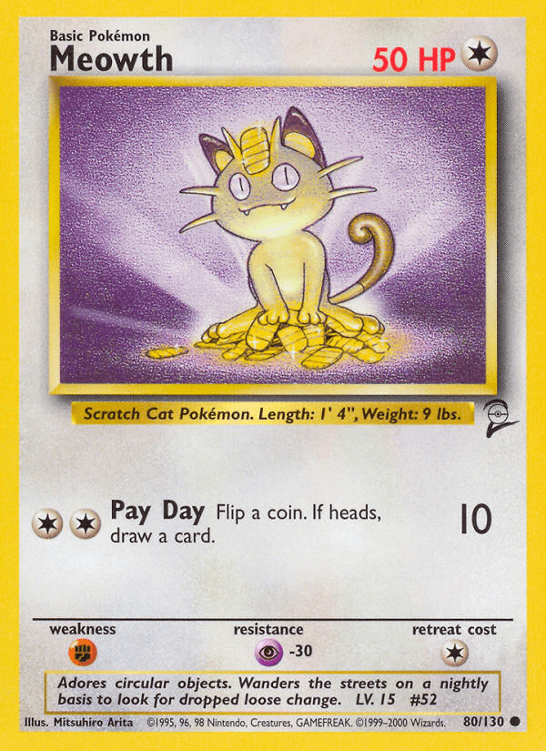 Meowth z edície Base Set 2, karta č.80