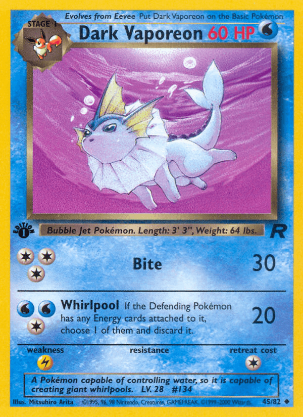 Dark Vaporeon z edície Team Rocket, karta č.45