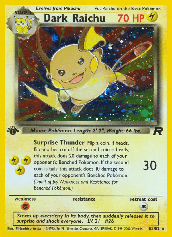 Dark Raichu z edície Team Rocket, karta č.83