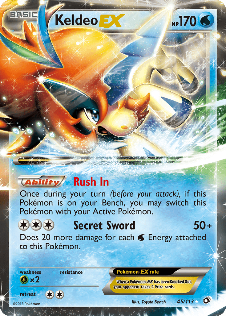 Keldeo-EX z edície Legendary Treasures, karta č.45
