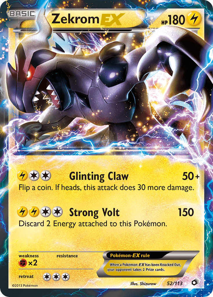 Zekrom-EX z edície Legendary Treasures, karta č.52