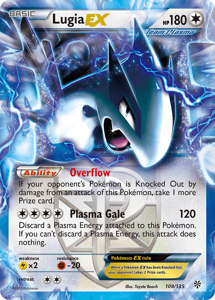 Lugia-EX z edície Plasma Storm, karta č.108
