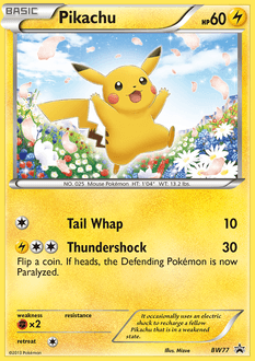 Pikachu z edície BW Black Star Promos, karta č.BW77