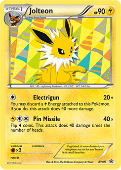 Jolteon z edície BW Black Star Promos, karta č.BW91