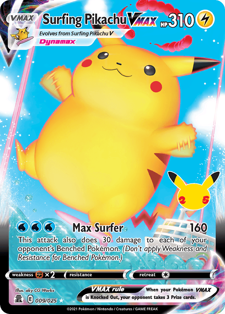 Surfing Pikachu VMAX z edície Celebrations, karta č.9