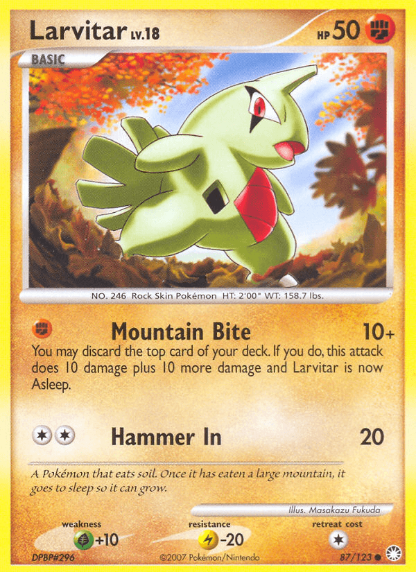 Larvitar z edície Mysterious Treasures, karta č.87