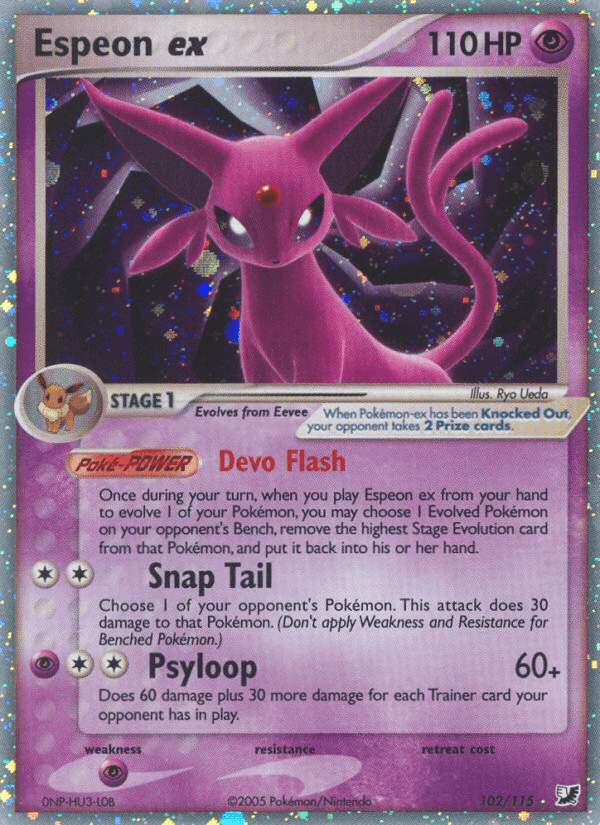 Espeon ex z edície Unseen Forces, karta č.102