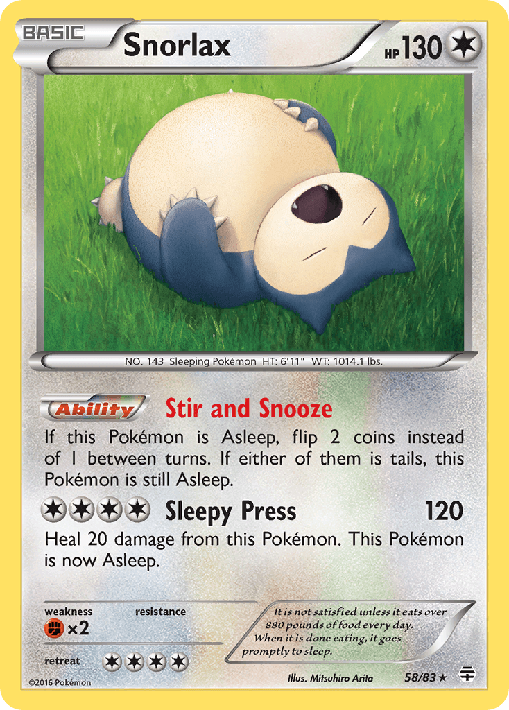 Snorlax z edície Generations, karta č.58