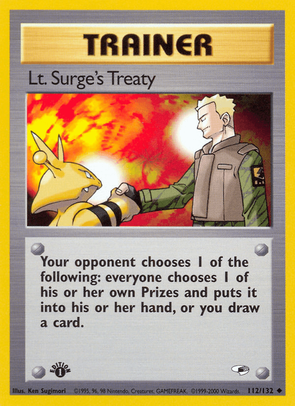 Lt. Surge's Treaty z edície Gym Heroes, karta č.112