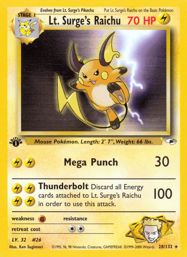 Lt. Surge's Raichu z edície Gym Heroes, karta č.28