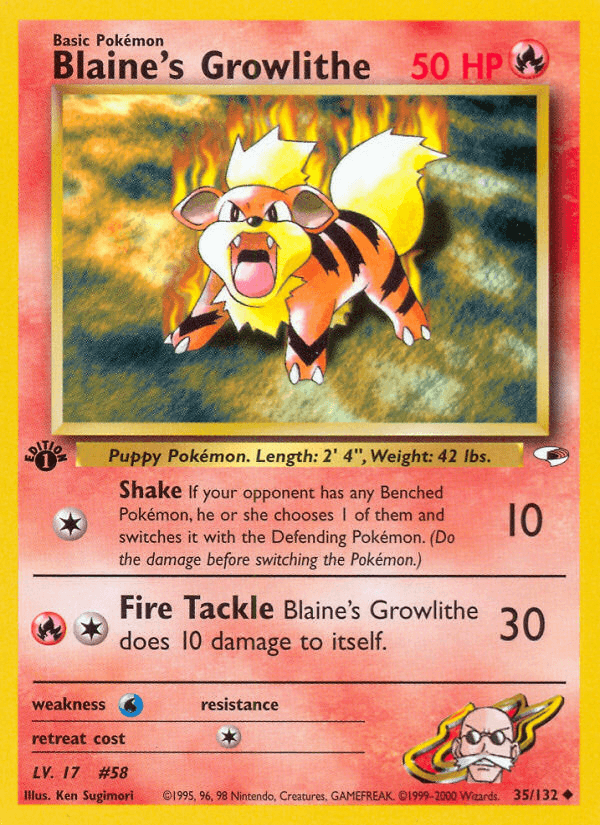 Blaine's Growlithe z edície Gym Heroes, karta č.35