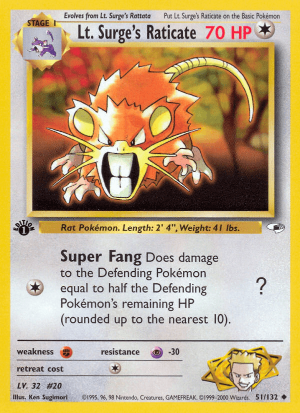 Lt. Surge's Raticate z edície Gym Heroes, karta č.51