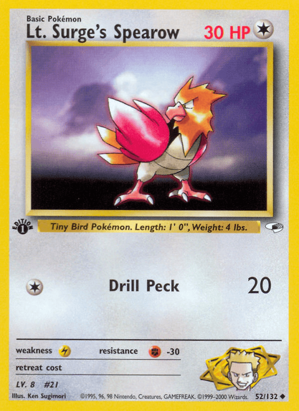 Lt. Surge's Spearow z edície Gym Heroes, karta č.52