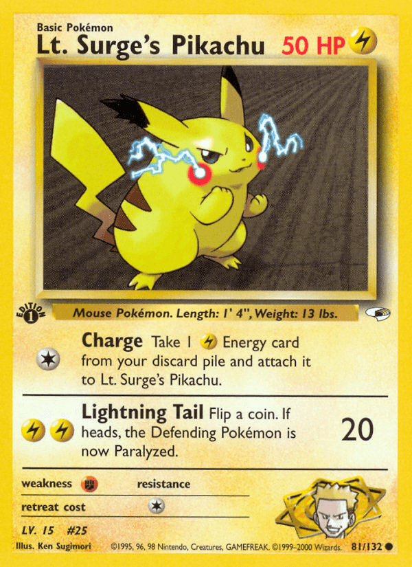 Lt. Surge's Pikachu z edície Gym Heroes, karta č.81