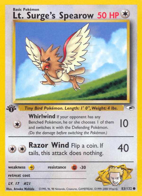 Lt. Surge's Spearow z edície Gym Heroes, karta č.83