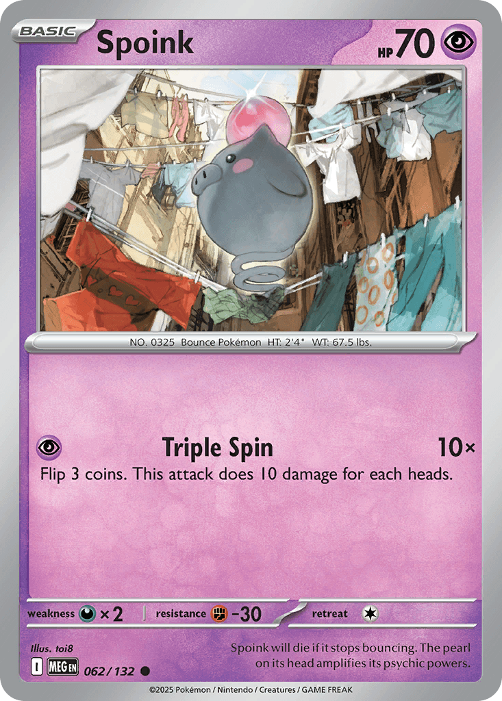 Spoink z edície Mega Evolution, karta č.62