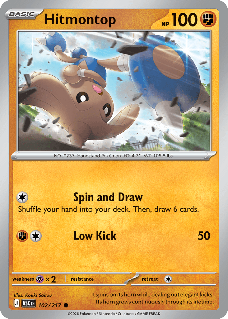 Hitmontop z edície Ascended Heroes, karta č.102