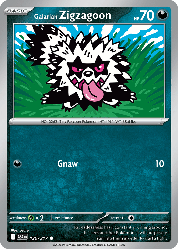 Galarian Zigzagoon z edície Ascended Heroes, karta č.130