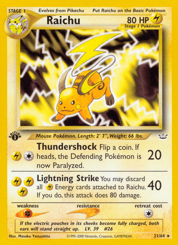Raichu z edície Neo Revelation, karta č.21
