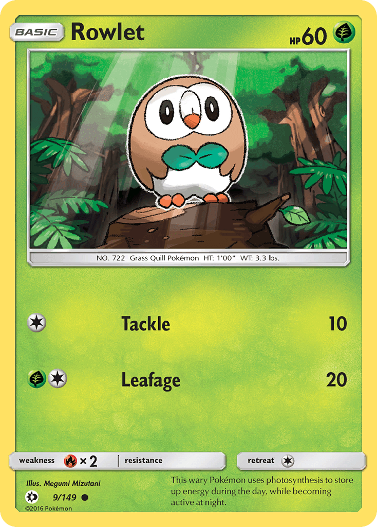 Rowlet z edície Sun & Moon, karta č.9