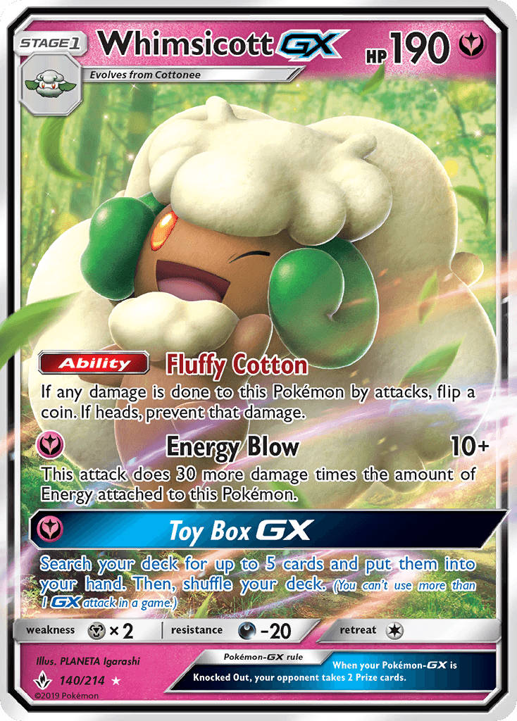 Whimsicott-GX z edície Unbroken Bonds, karta č.140