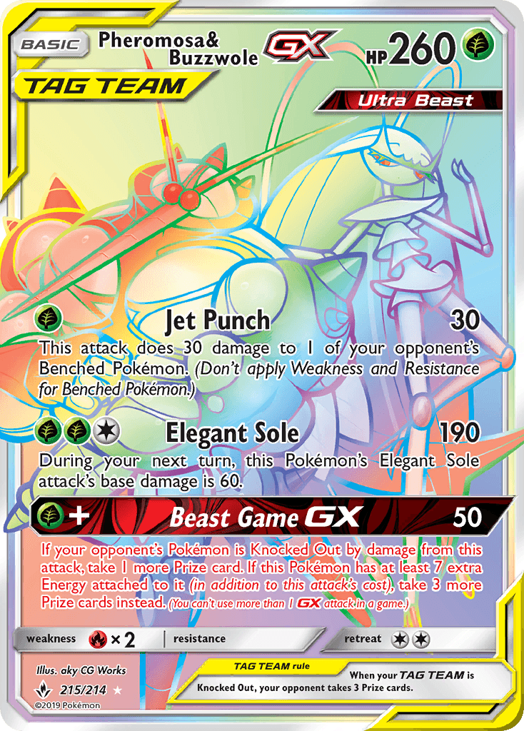 Pheromosa & Buzzwole-GX z edície Unbroken Bonds, karta č.215