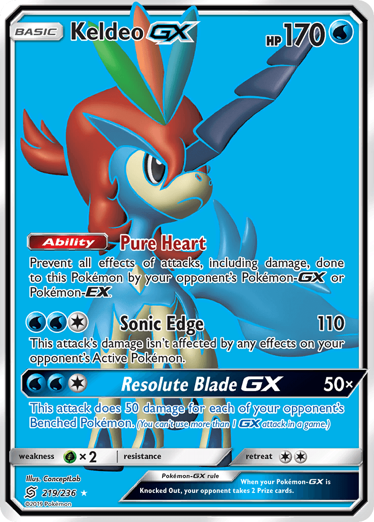 Keldeo-GX z edície Unified Minds, karta č.219