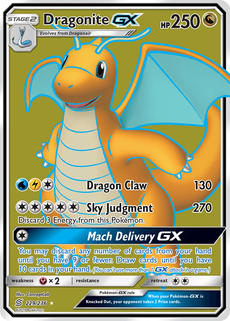 Dragonite-GX z edície Unified Minds, karta č.229