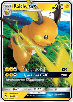 Raichu-GX z edície Hidden Fates, karta č.20