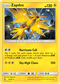 Zapdos z edície Hidden Fates, karta č.24