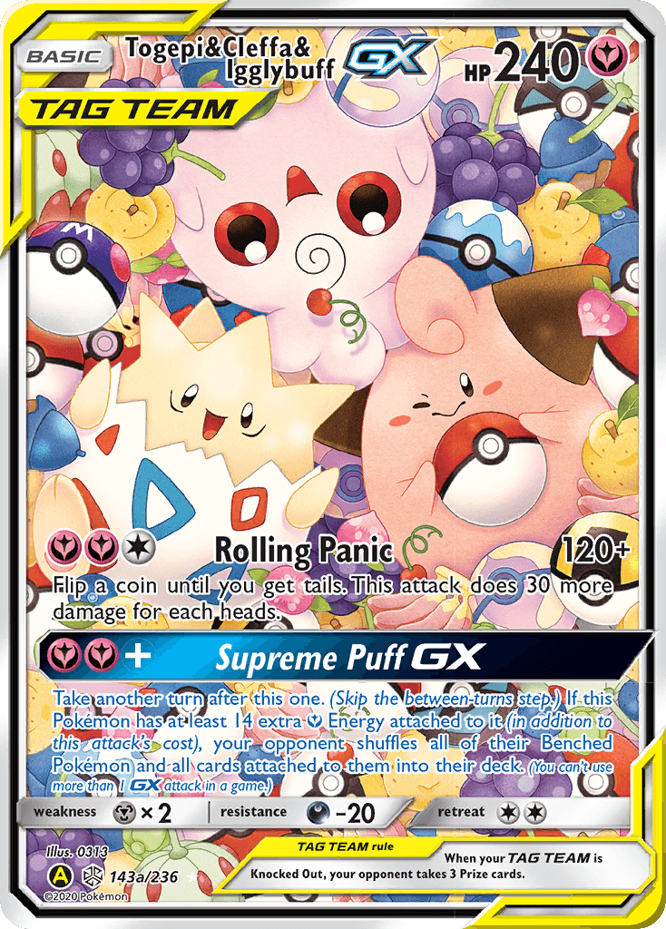 Togepi & Cleffa & Igglybuff-GX z edície Cosmic Eclipse, karta č.143a