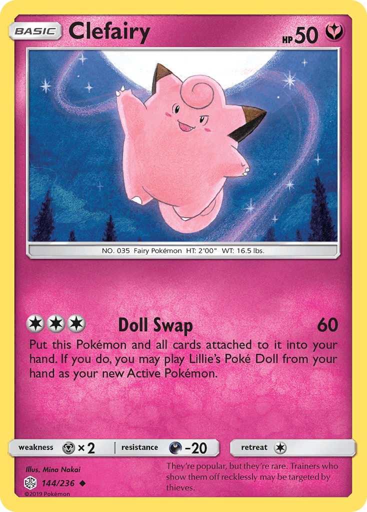 Clefairy z edície Cosmic Eclipse, karta č.144