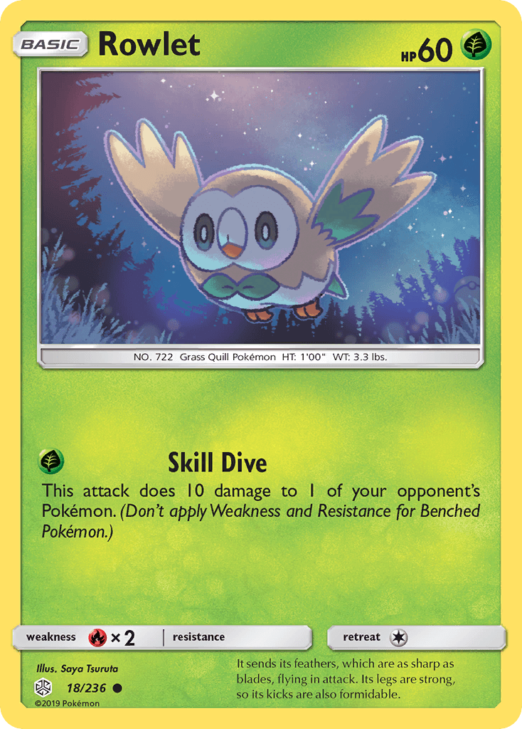 Rowlet z edície Cosmic Eclipse, karta č.18