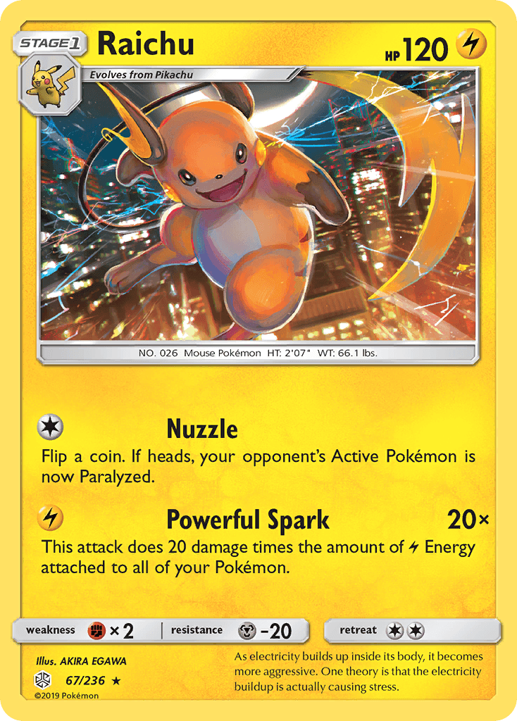 Raichu z edície Cosmic Eclipse, karta č.67