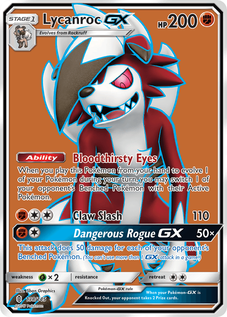 Lycanroc-GX z edície Guardians Rising, karta č.138