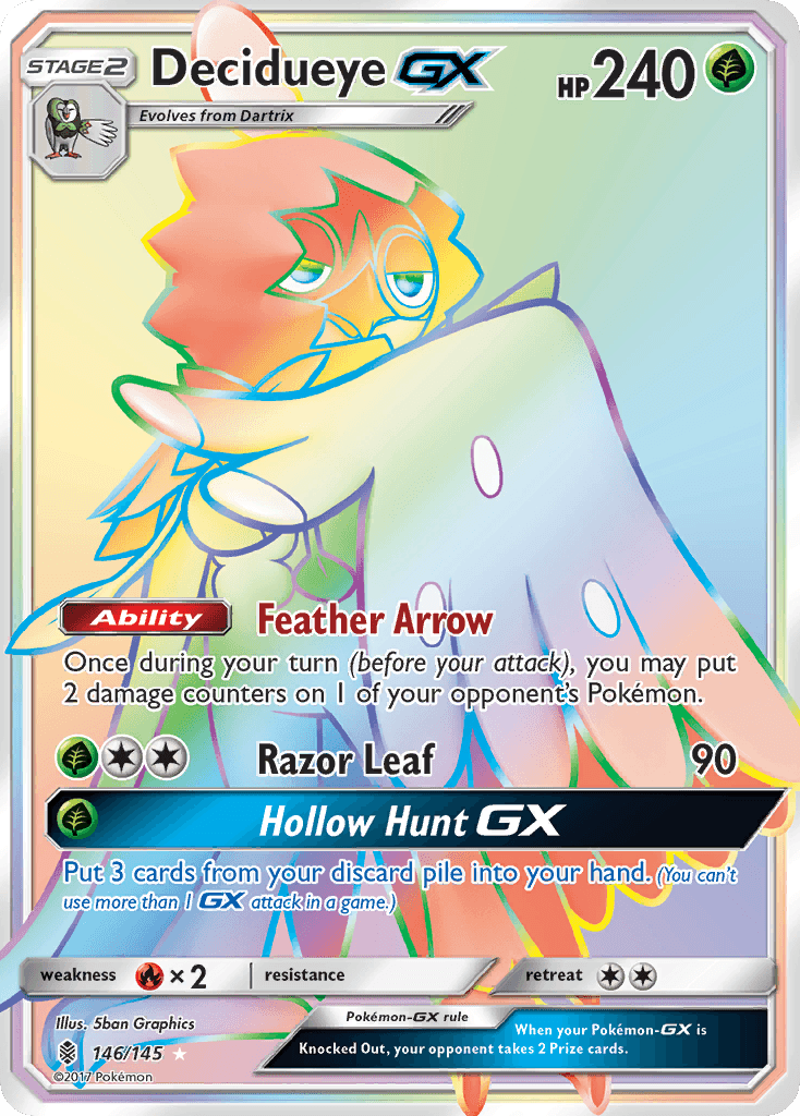 Decidueye-GX z edície Guardians Rising, karta č.146