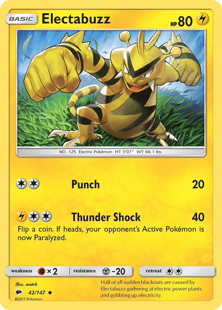 Electabuzz z edície Burning Shadows, karta č.42
