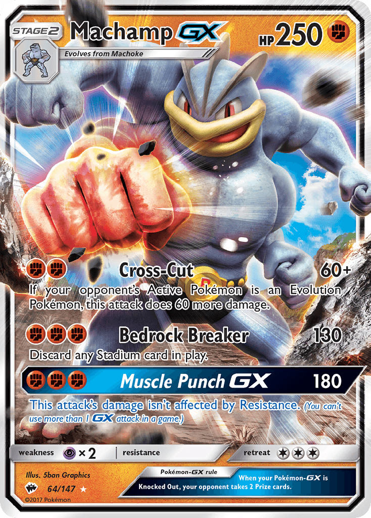 Machamp-GX z edície Burning Shadows, karta č.64