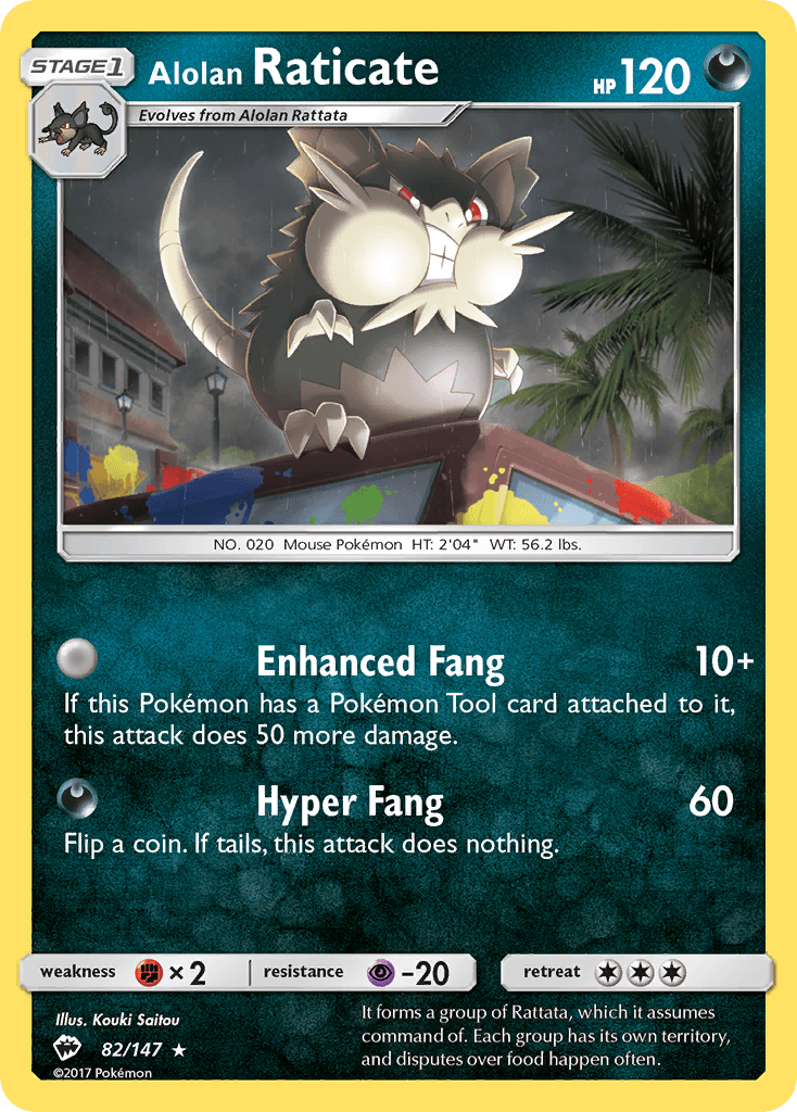 Alolan Raticate z edície Burning Shadows, karta č.82