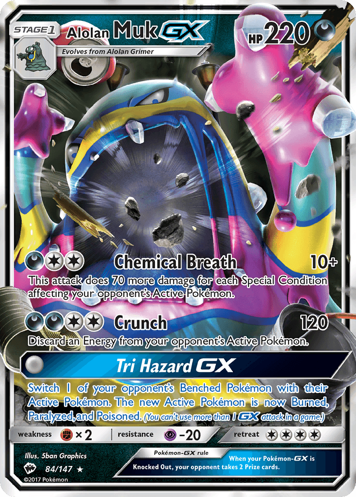 Alolan Muk-GX z edície Burning Shadows, karta č.84