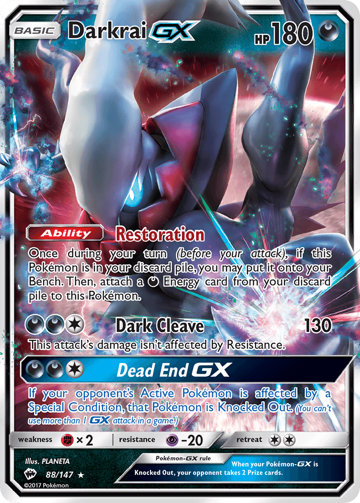 Darkrai-GX z edície Burning Shadows, karta č.88