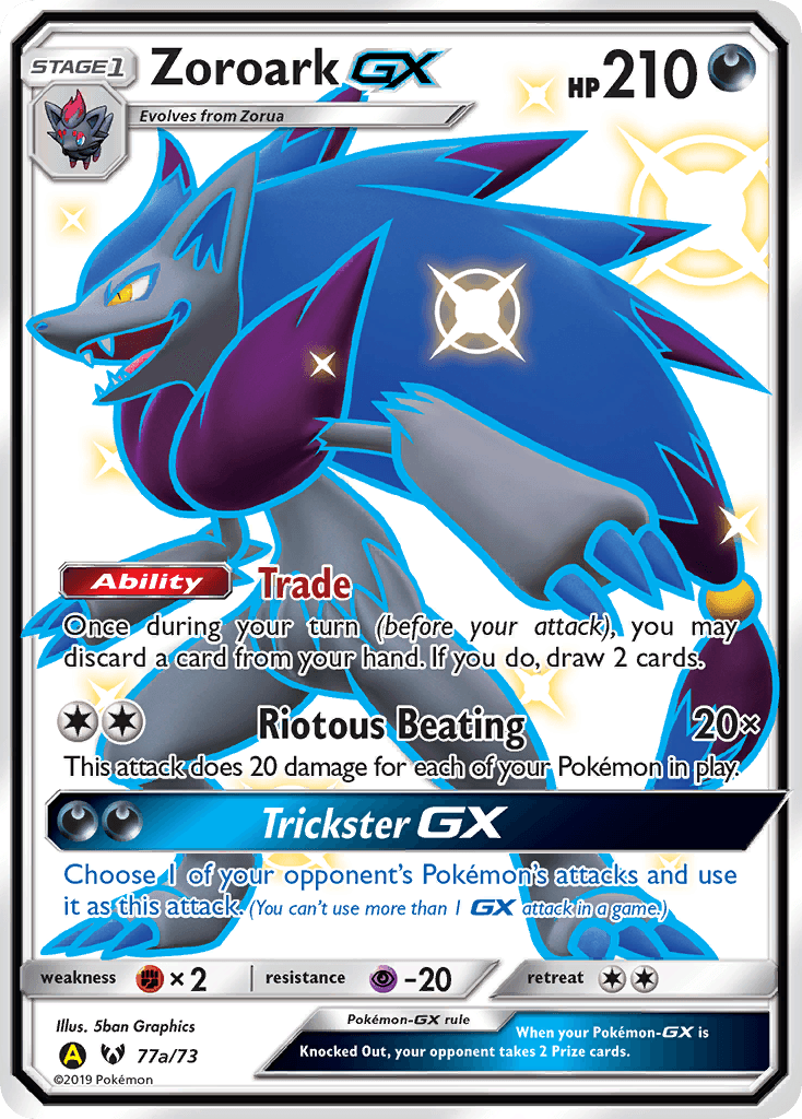Zoroark-GX z edície Shining Legends, karta č.77a