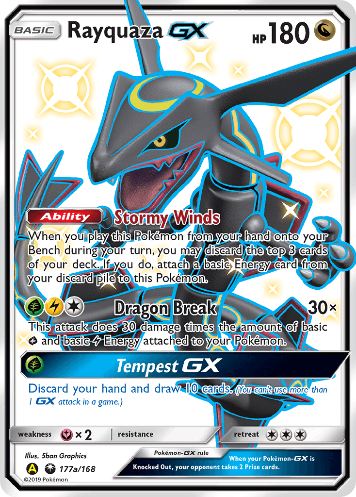 Rayquaza-GX z edície Celestial Storm, karta č.177a
