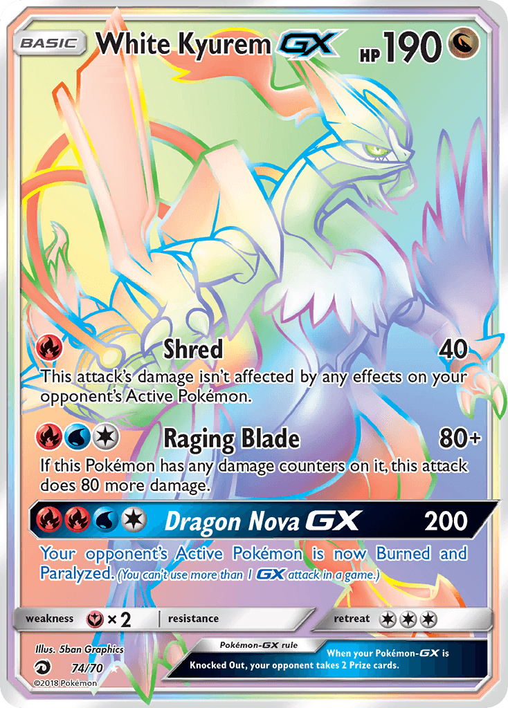 White Kyurem-GX z edície Dragon Majesty, karta č.74