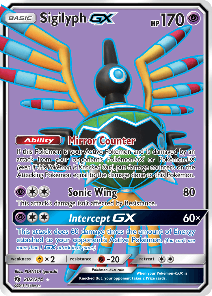 Sigilyph-GX z edície Lost Thunder, karta č.202