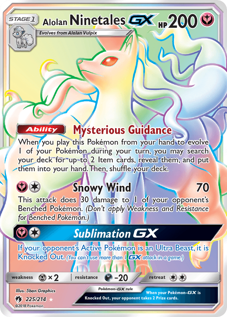 Alolan Ninetales-GX z edície Lost Thunder, karta č.225