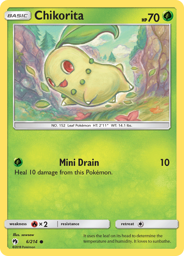 Chikorita z edície Lost Thunder, karta č.6
